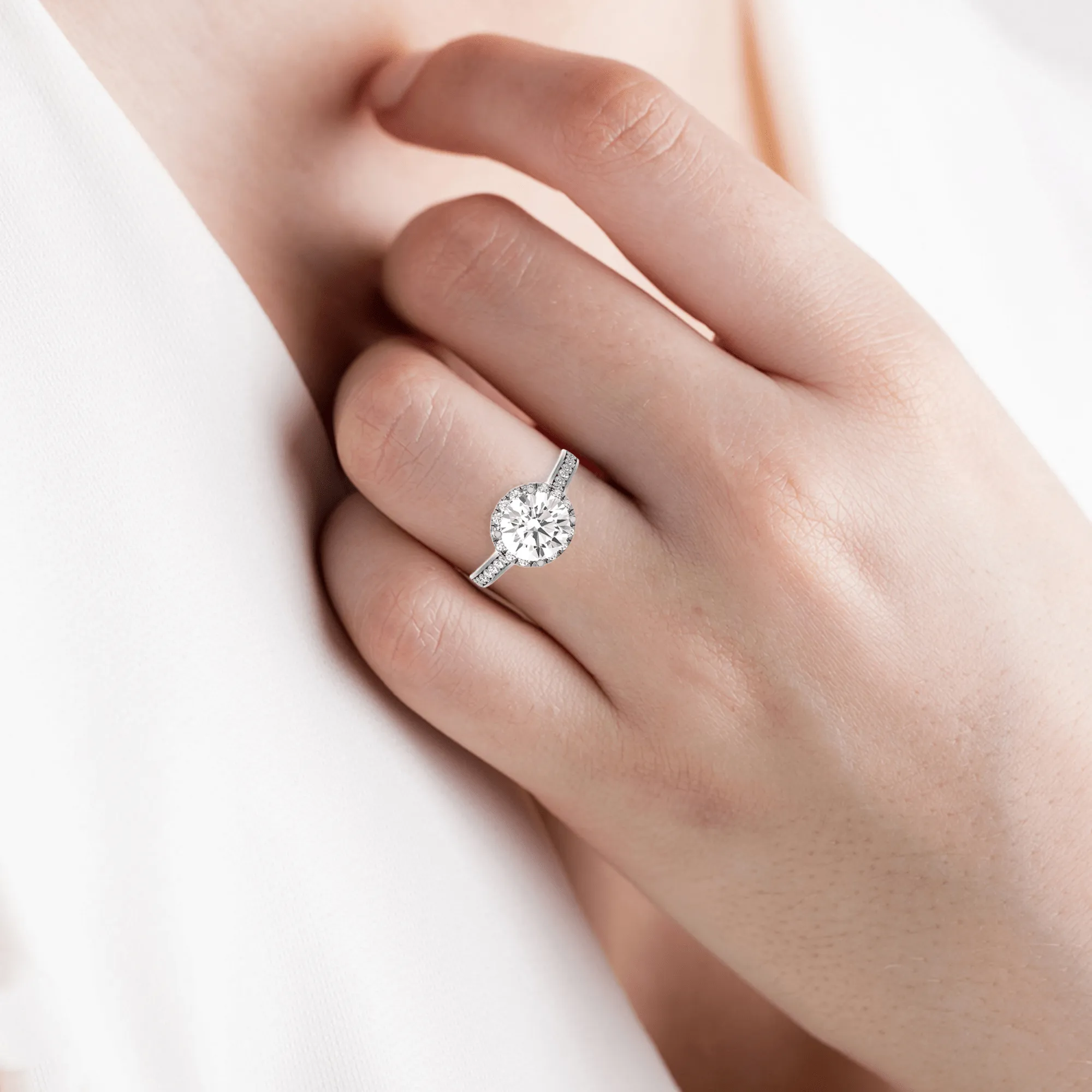 1 7/8 ctw Round Lab Grown Diamond Side Stone Engagement Ring