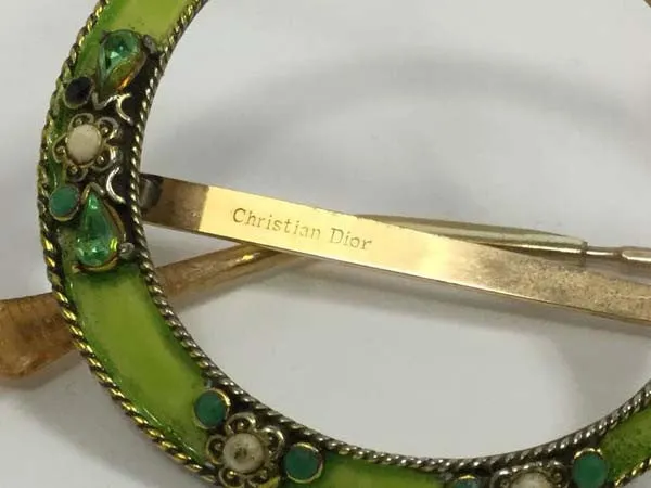1960s Christian Dior Gold Filled Green Enamel Round Eye Sunglasses Frame
