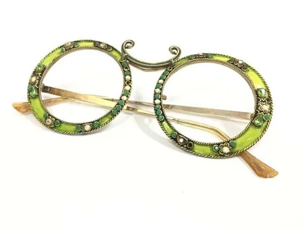 1960s Christian Dior Gold Filled Green Enamel Round Eye Sunglasses Frame