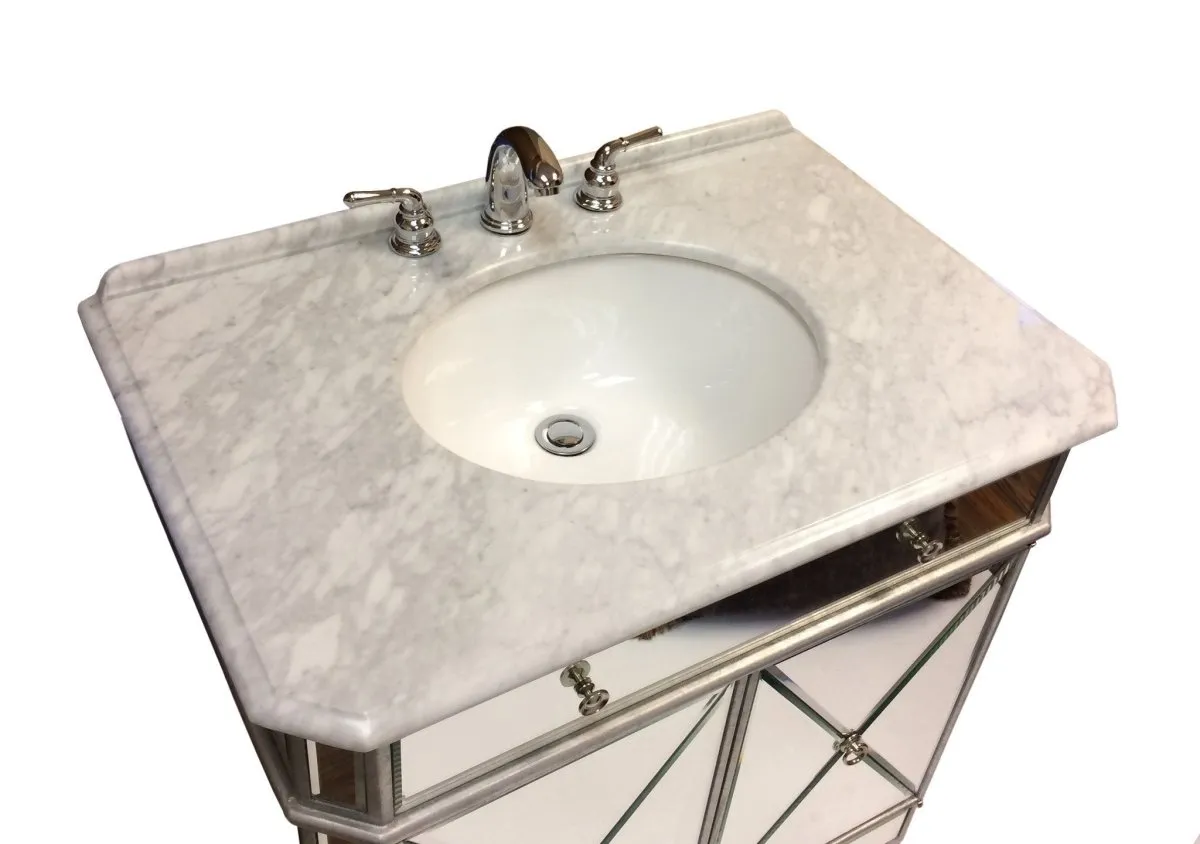 30" inch Adelisa Mirrored Bathroom Vanity with Italian Carrara Marble Countertop BC-506SL-RA