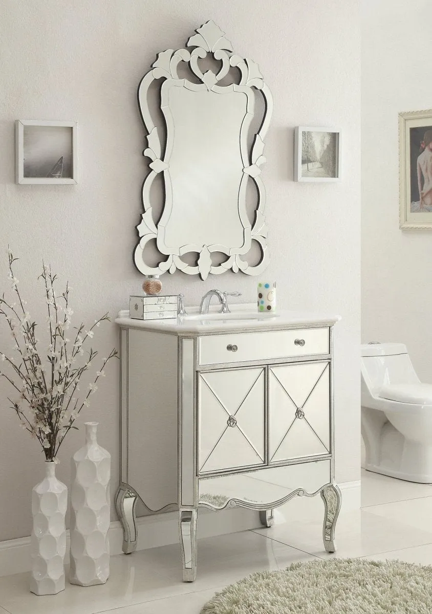 30" inch Adelisa Mirrored Bathroom Vanity with Italian Carrara Marble Countertop BC-506SL-RA