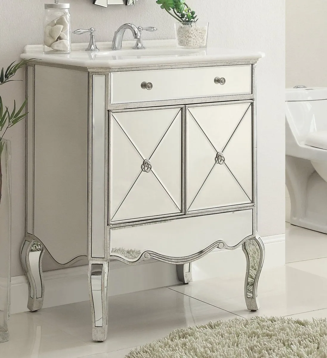 30" inch Adelisa Mirrored Bathroom Vanity with Italian Carrara Marble Countertop BC-506SL-RA