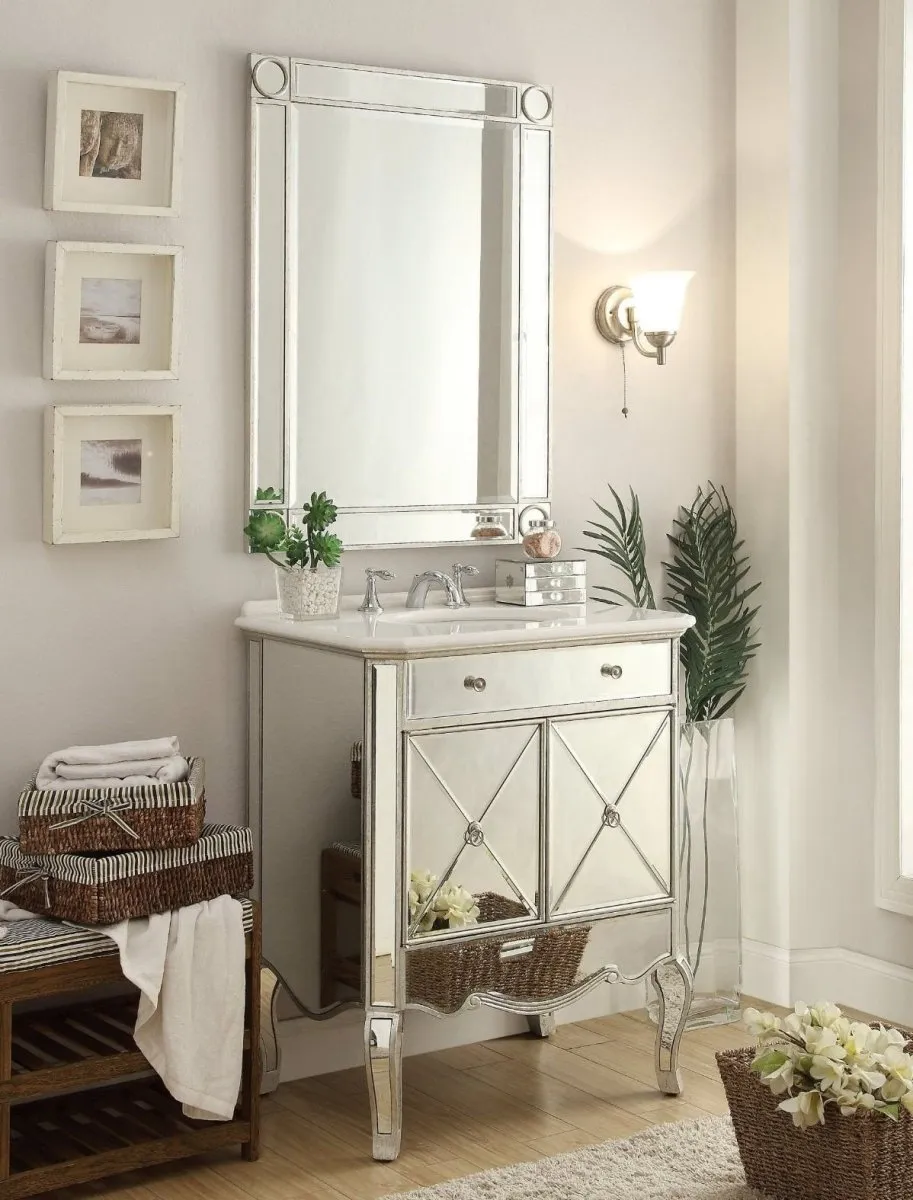 30" inch Adelisa Mirrored Bathroom Vanity with Italian Carrara Marble Countertop BC-506SL-RA