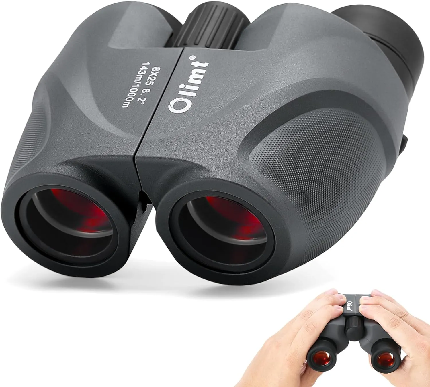8x25 Compact Binoculars, BAK-4 Prism 8.2 Wide Field of View 21mm Eyepiece with ED Lens, Grey