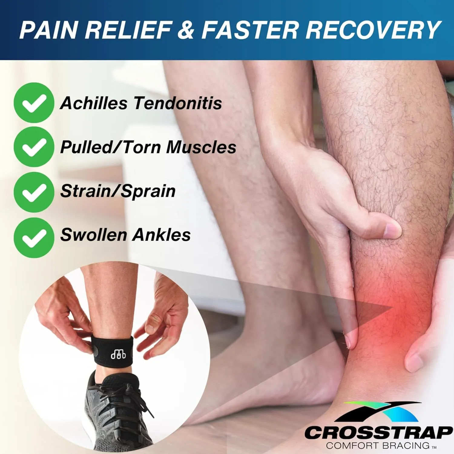 Achilles Strap - Ankle Support for Achilles Tendonitis - Support Brace for Men and Women - Neoprene Ankle Support for Running Cycling Sports