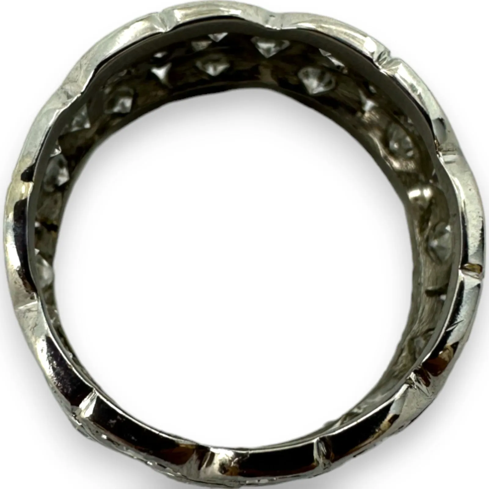 Antique Handmade 1920s Art Deco Solid 900 Platinum Bezel Set Single Cut Diamond Floral Eternity 8.3mm Band Size 5 Ring
