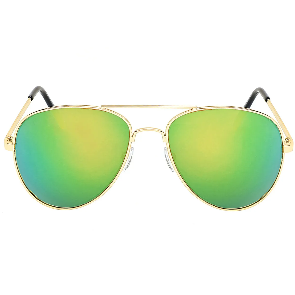 Aviator Sunglasses Classic - Non-Polarized - Gold Frame - Green/Lime Mirror