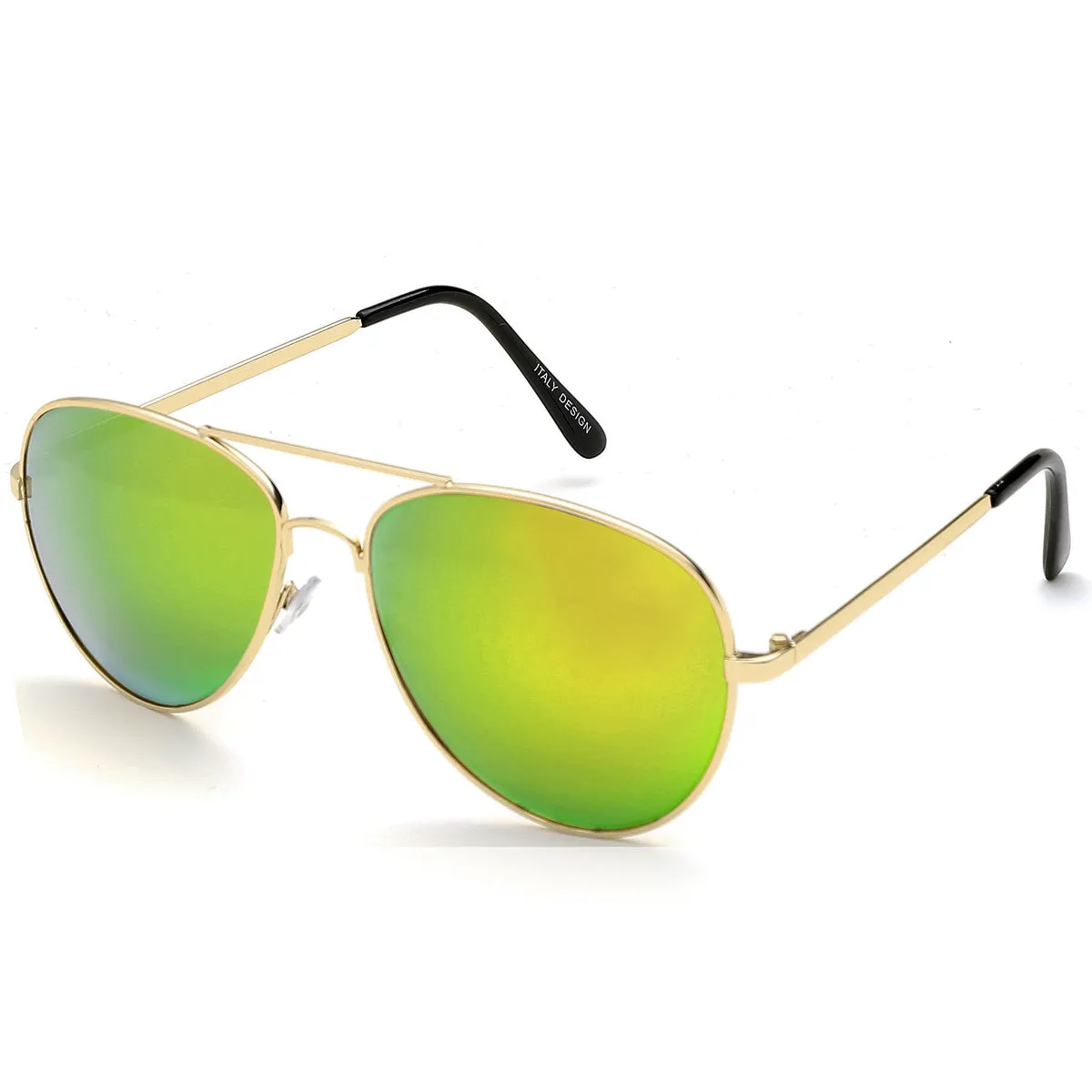 Aviator Sunglasses Classic - Non-Polarized - Gold Frame - Green/Lime Mirror
