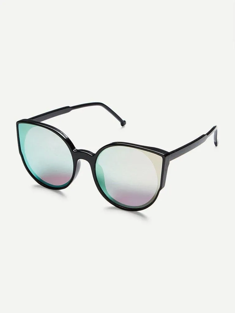 Black Frame Mirror Lens Sunglasses