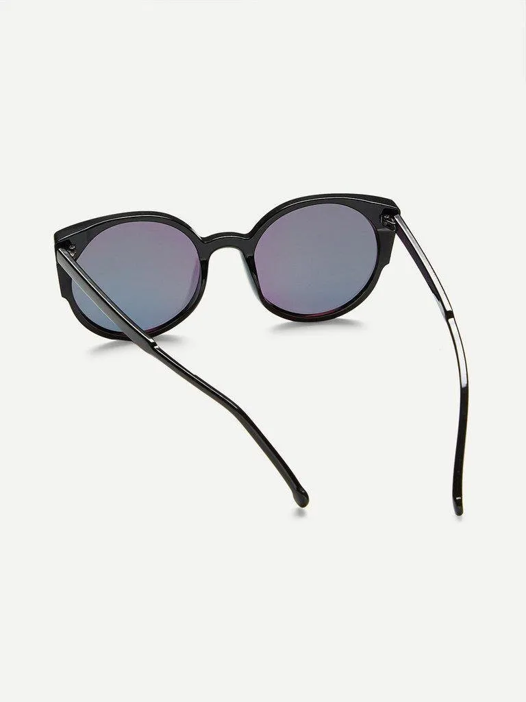 Black Frame Mirror Lens Sunglasses