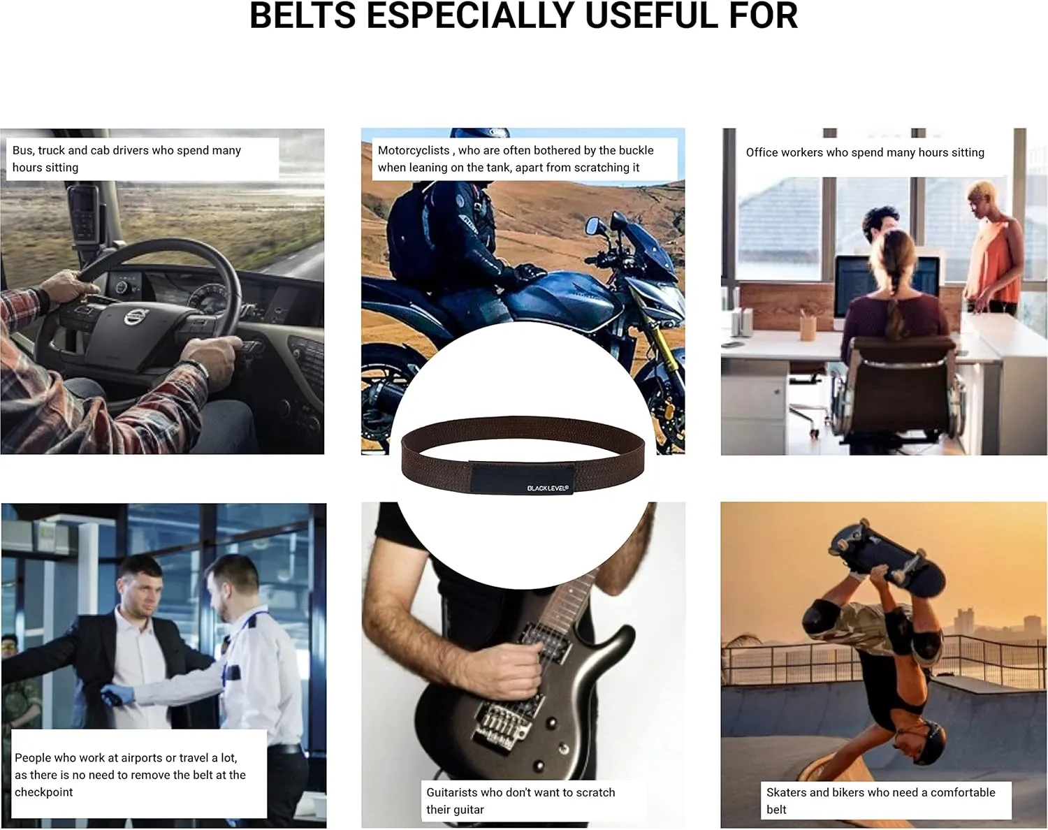 BLACKLEVEL Buckle-Free Belt | Men and Women | Metal-Free Belt | Comfortable and Lightweight | Precise Fit