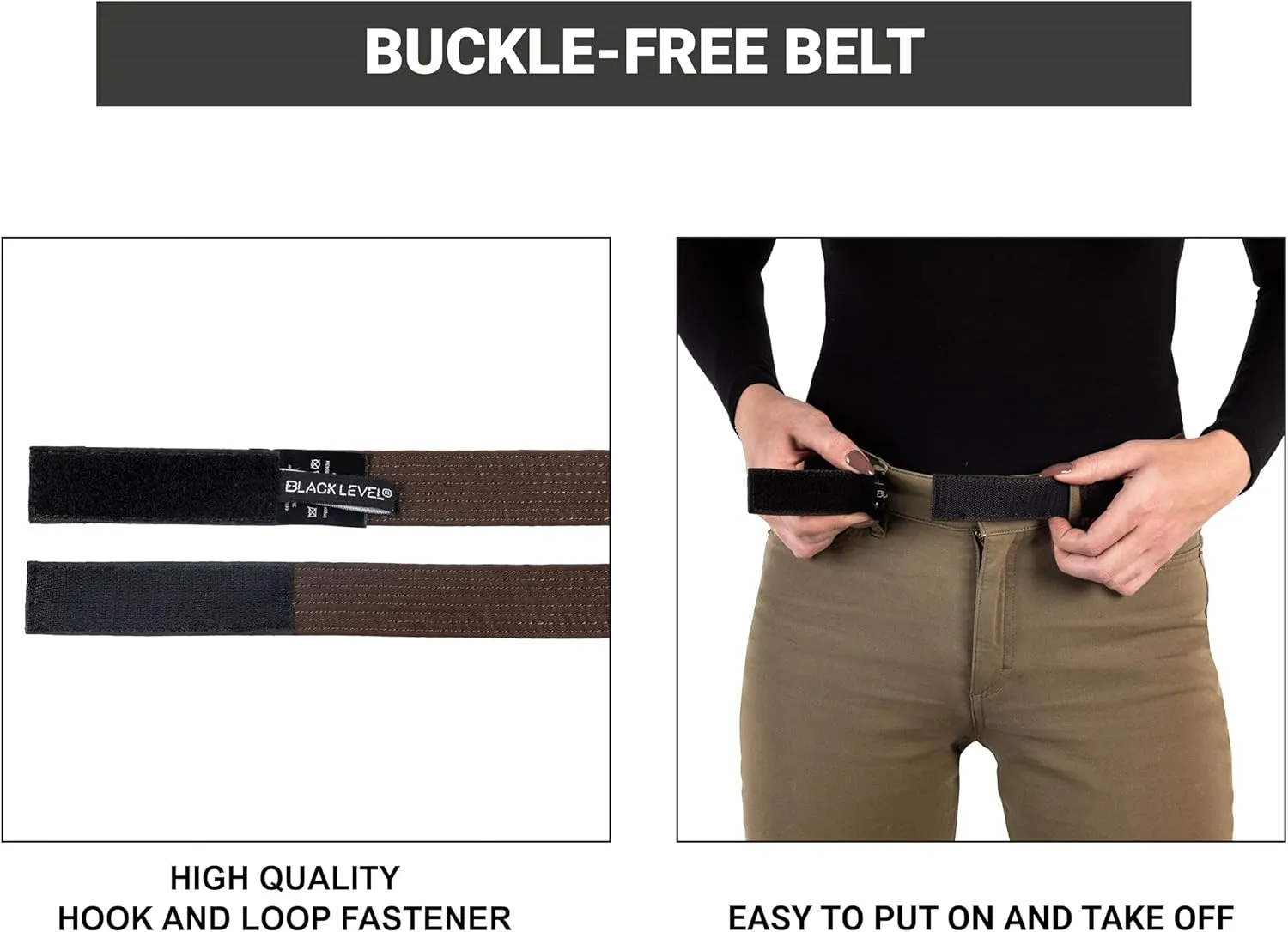 BLACKLEVEL Buckle-Free Belt | Men and Women | Metal-Free Belt | Comfortable and Lightweight | Precise Fit