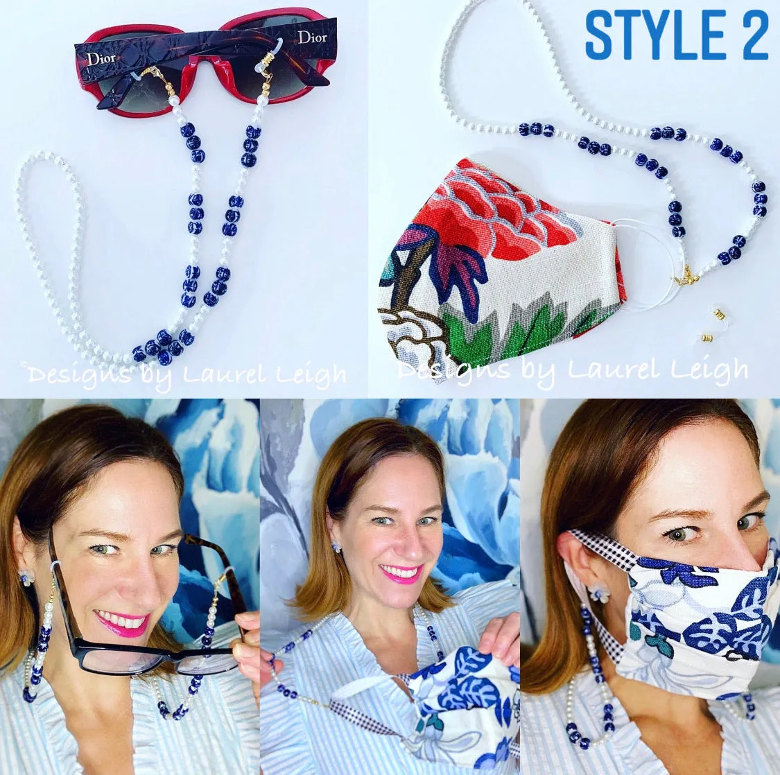 Chinoiserie Chic Pearl Eyeglass / Sunglass / Mask Holder / Lanyard Chain / Necklace -2 Styles