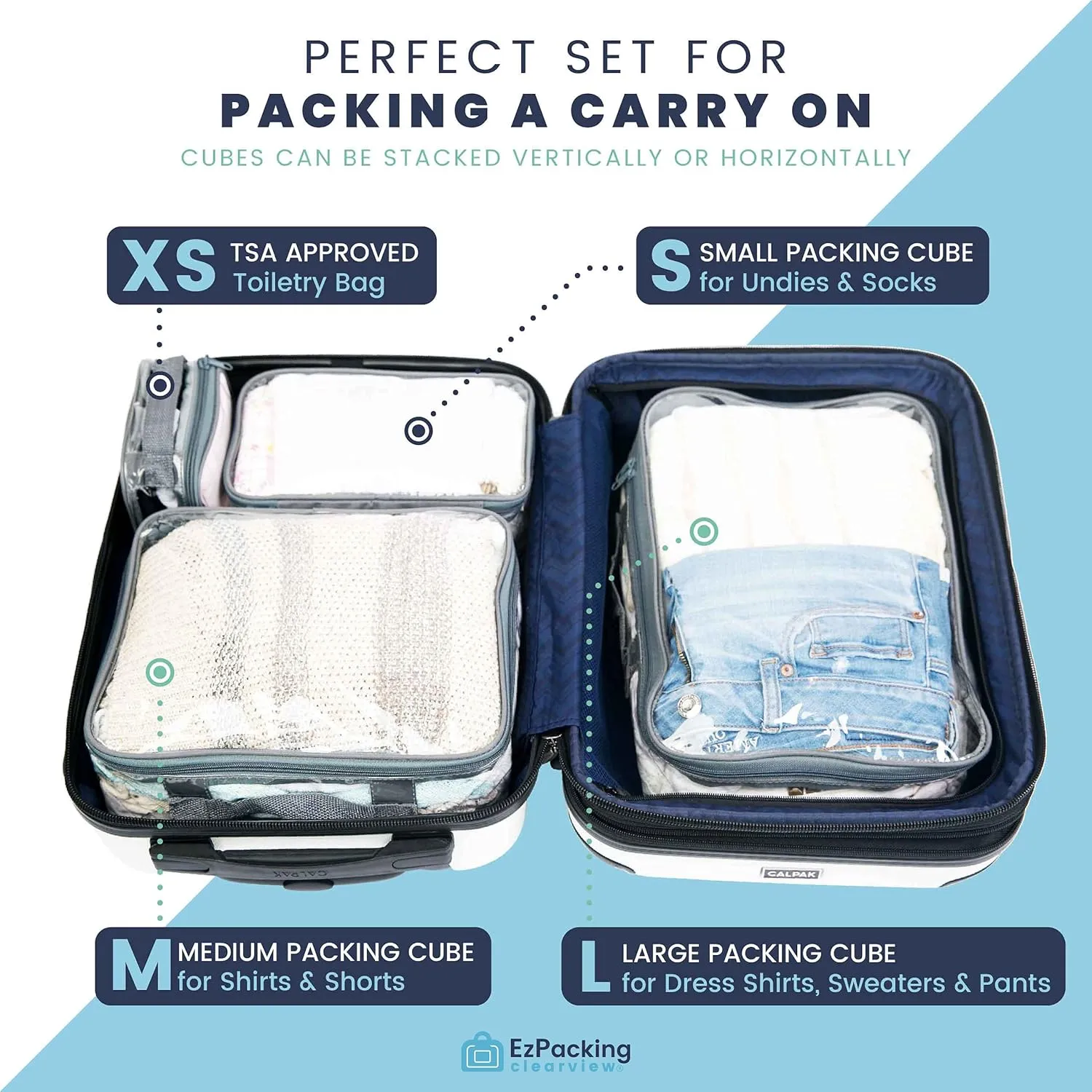 Clear Packing Cubes set of 4 / Packs 7-10 Days of Clothes/Premium PVC Plastic Storage Cube
