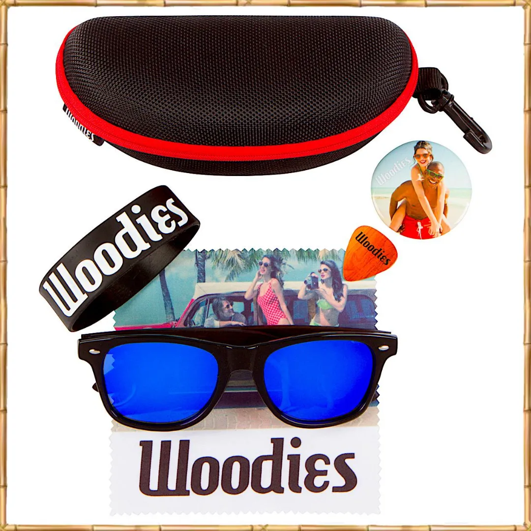 Ebony Wood Sunglasses with Blue Mirror Polarized Lens