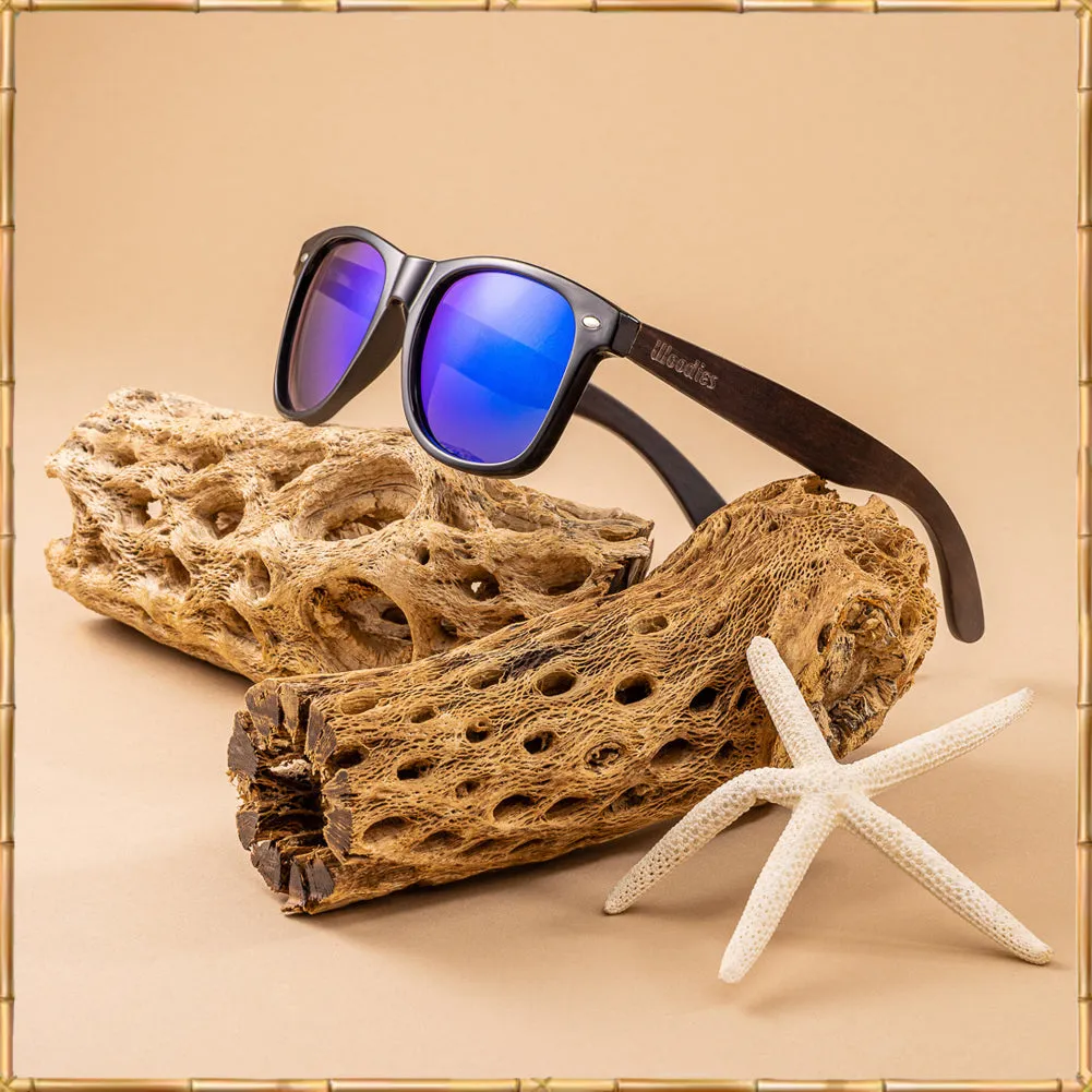 Ebony Wood Sunglasses with Blue Mirror Polarized Lens