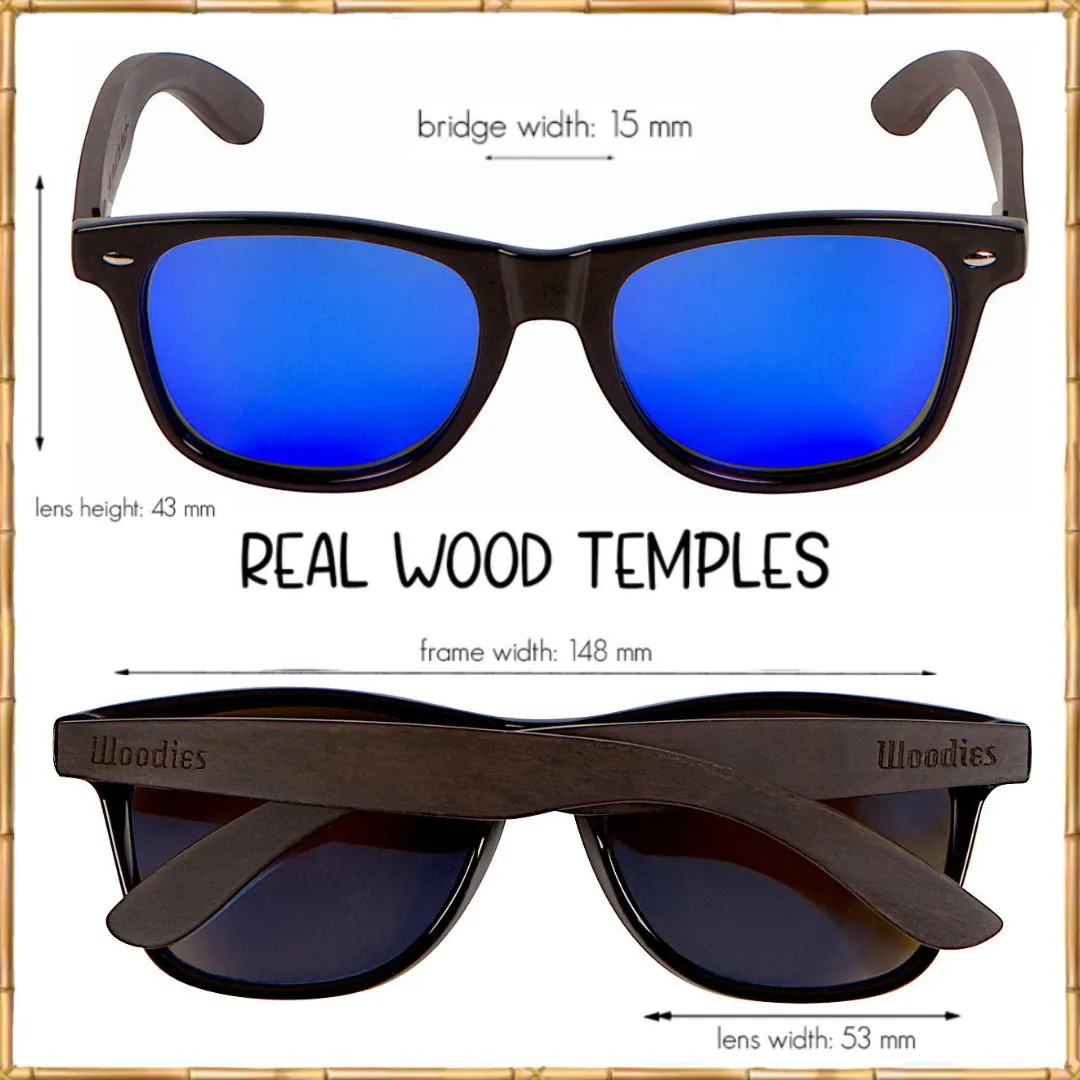 Ebony Wood Sunglasses with Blue Mirror Polarized Lens
