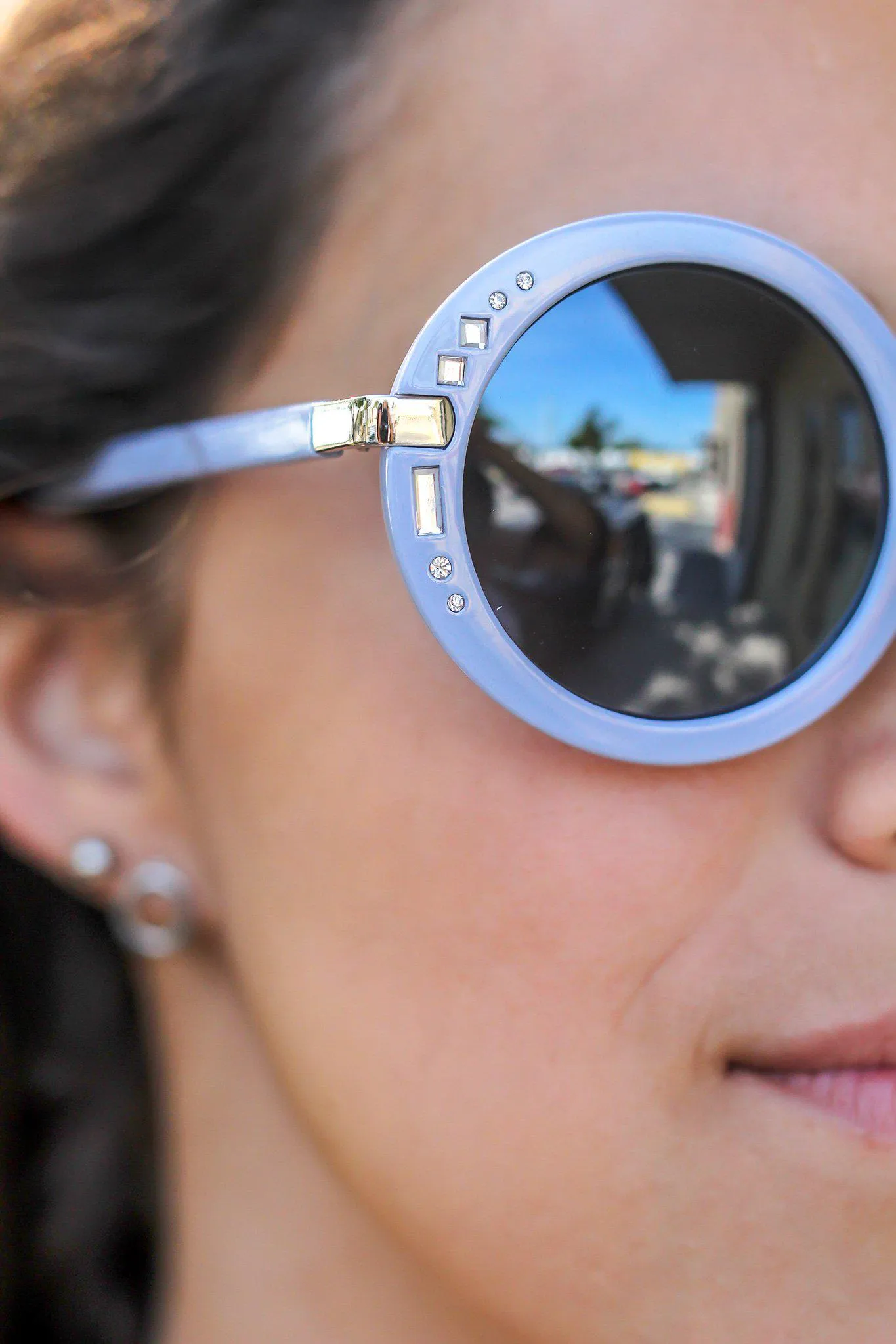 Gray Round Sunglasses with Silver Detail