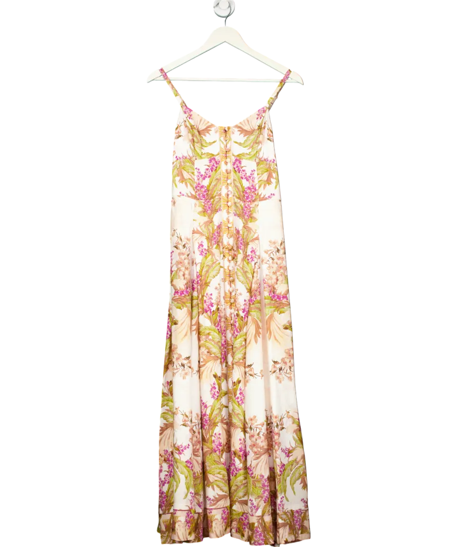 Karen Millen Multicoloured Mirrored Floral Viscose Linen Strappy Maxi Dress UK 6