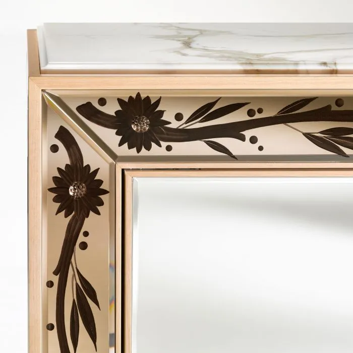 Maple Cabinet With Bronze Venetian Mirrored Glass Inserts