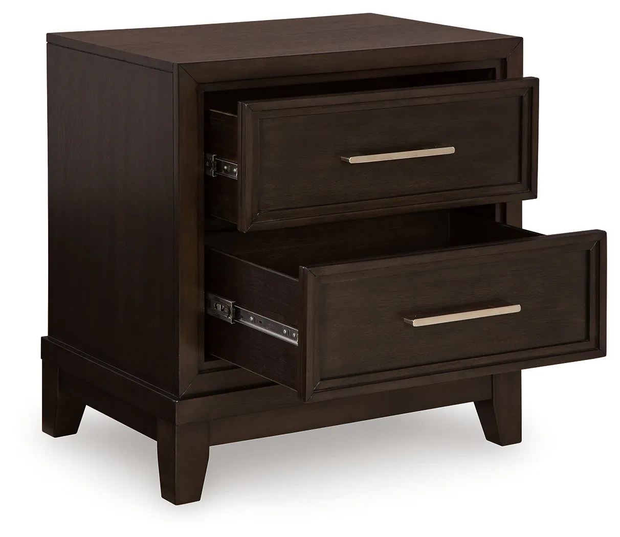 Neymorton King Upholstered Panel Bed with Mirrored Dresser and 2 Nightstands in Dark Grayish Brown