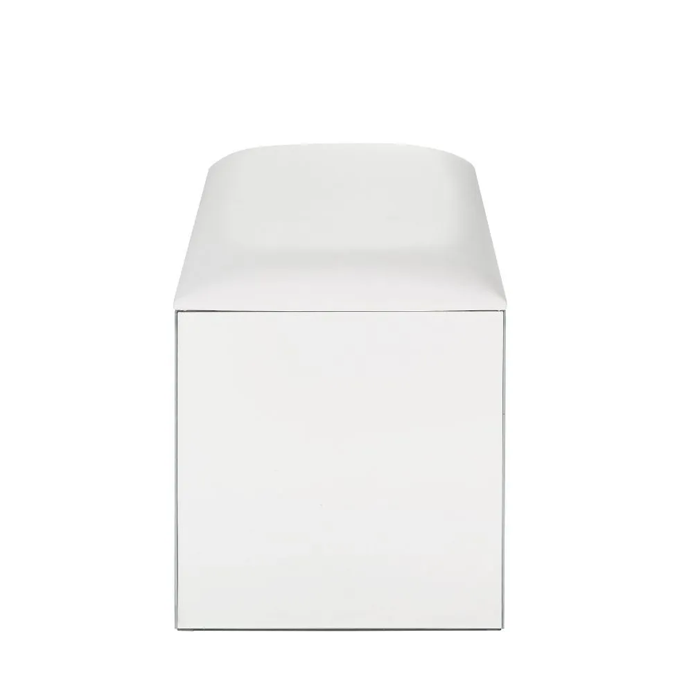 Nysa - Vanity Stool - Ivory PU, Mirrored & Faux Crystals