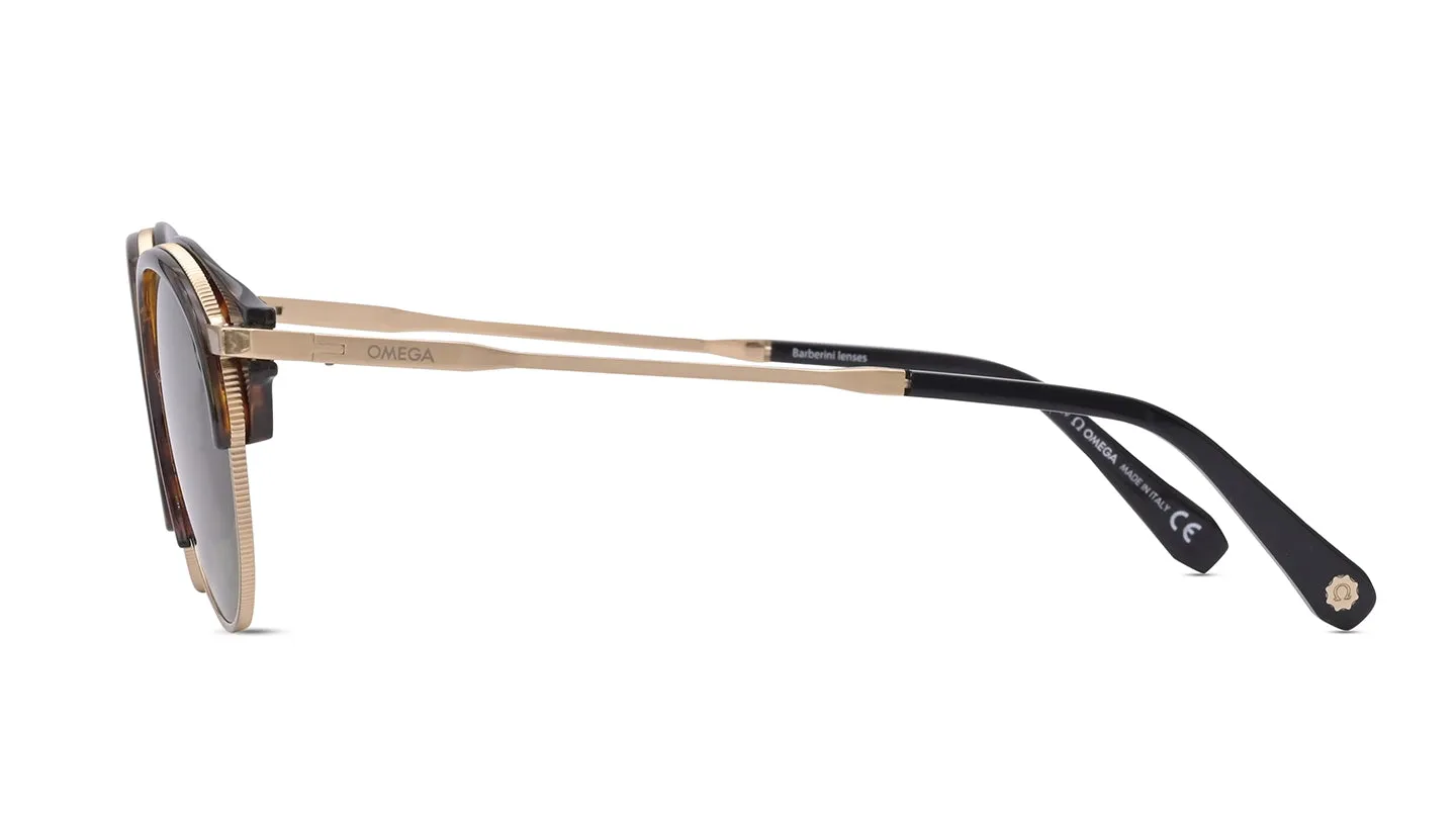 Omega Dark Havana Frame and Green Lenses Sunglasses