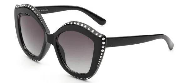 Oversized Round Cat Eye Embellished Sunglasses - Black