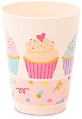 Pink Plastic Tumbler Cups, Cupcake Party Decorations (16 oz, 16 Pack)