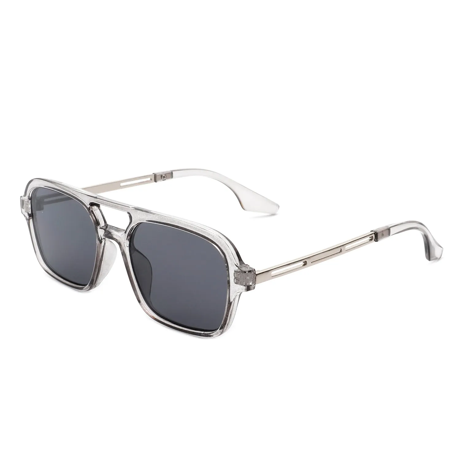 Plastic Aviator Sunglasses in Translucent Grey with Black Lenses