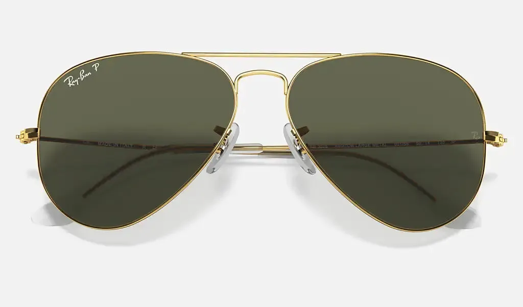 RAY-BAN Aviator Classic Sunglasses - Gold - Crystal Green Polarized Lens