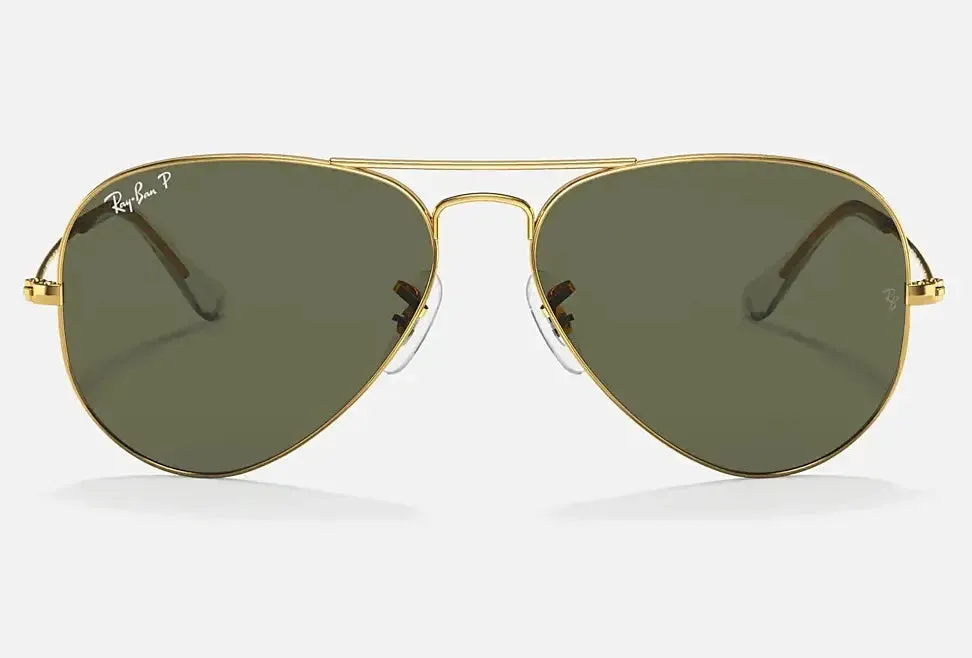 RAY-BAN Aviator Classic Sunglasses - Gold - Crystal Green Polarized Lens