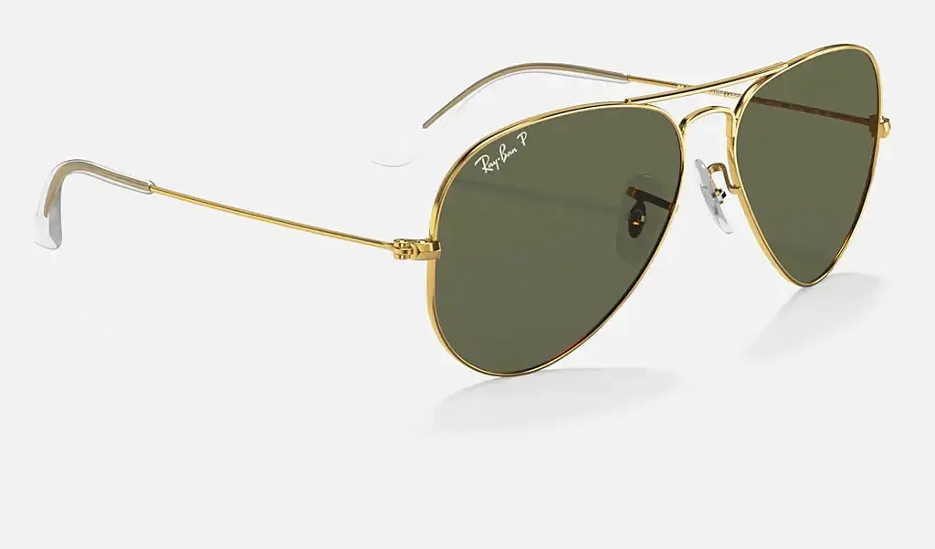 RAY-BAN Aviator Classic Sunglasses - Gold - Crystal Green Polarized Lens