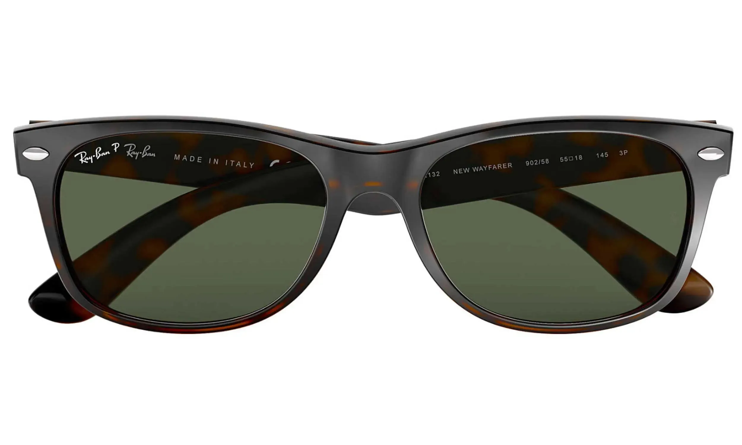 RAY-BAN New Wayfarer Classic Sunglasses - Tortoise - Crystal Green Polarized Lens