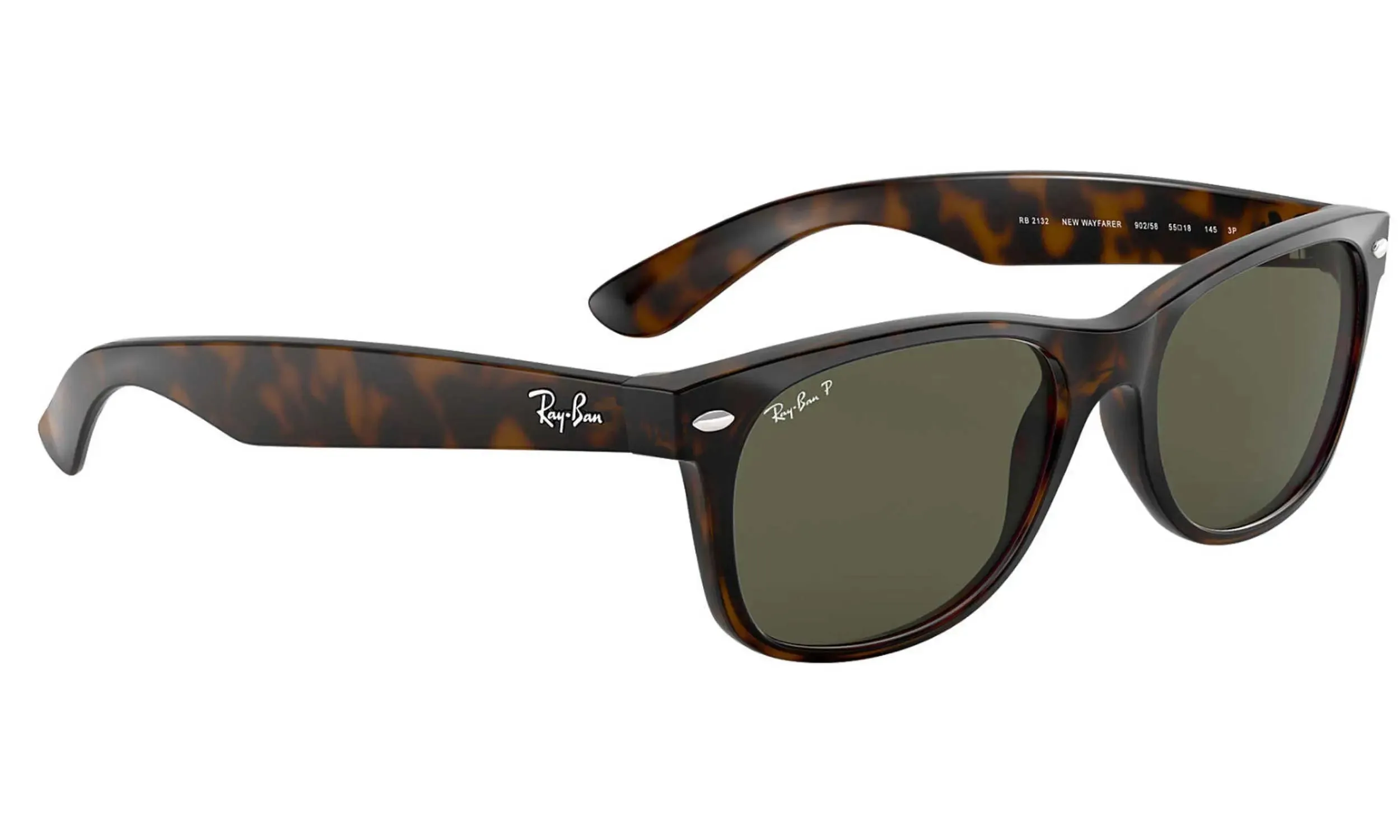 RAY-BAN New Wayfarer Classic Sunglasses - Tortoise - Crystal Green Polarized Lens
