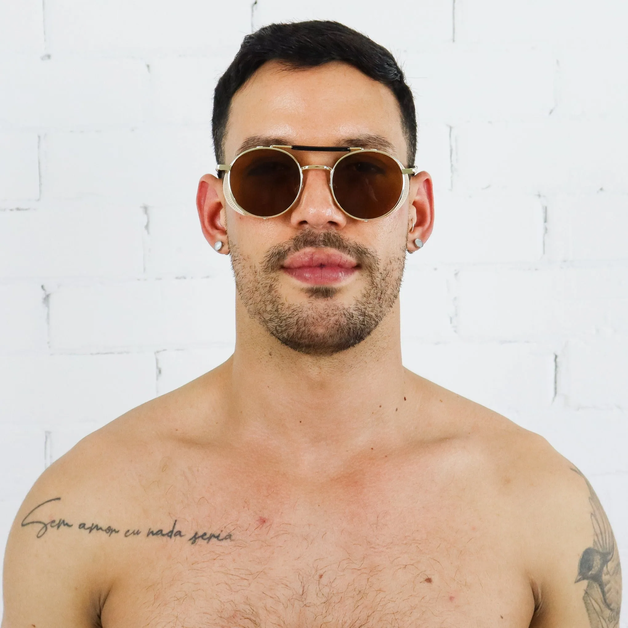 Steampunk Metal Sunglasses - Gold/Black