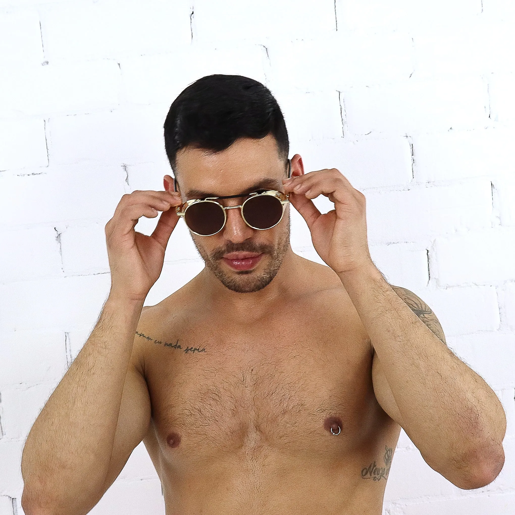 Steampunk Metal Sunglasses - Gold/Black