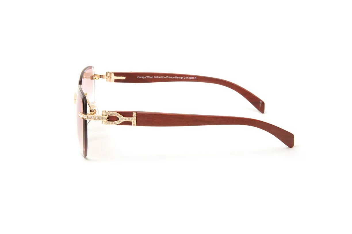 SWAROVSKI Crystal, 24KT Gold & Brown Wood Sunglasses, Gradient Brown Lenses