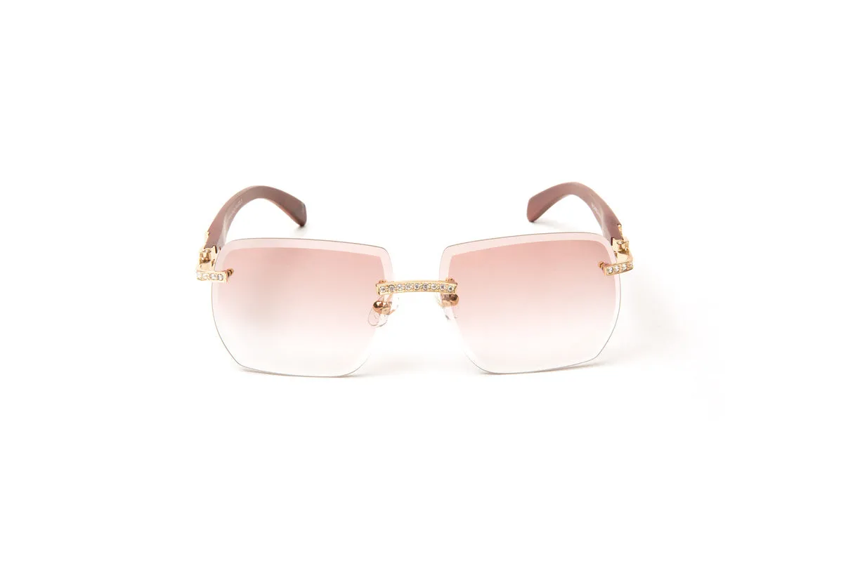SWAROVSKI Crystal, 24KT Gold & Brown Wood Sunglasses, Gradient Brown Lenses