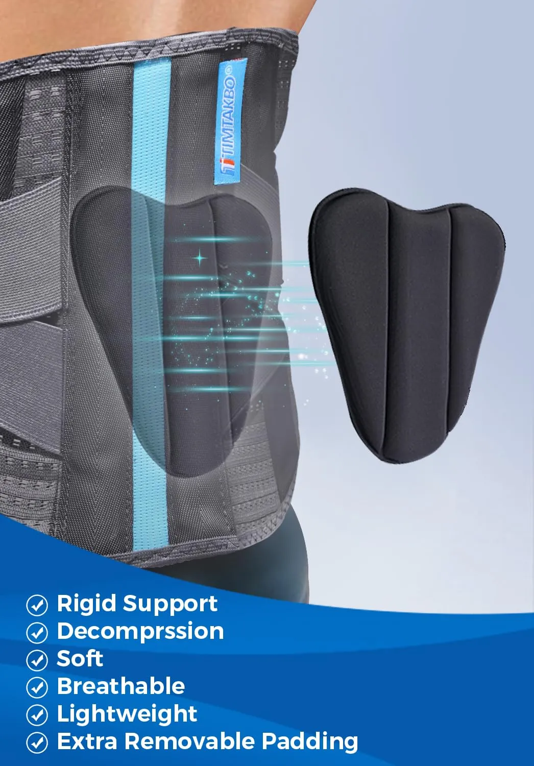 T TIMTAKBO Lower Back Brace W/Removable Lumbar Pad for Men Women Plus Size Herniated Disc,Sciatica,Scoliosis,Waist Pain,Lumbar Support Belt(Gray-2XL Fit Belly 37.5"-47")