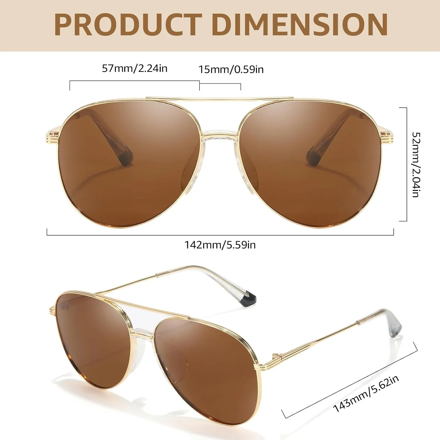 TJUTR Tangle Free Aviator Sunglasses for Women Men, Polarized UV400 Protection Trendy Shades, No-Snag Metal Frame Glasses