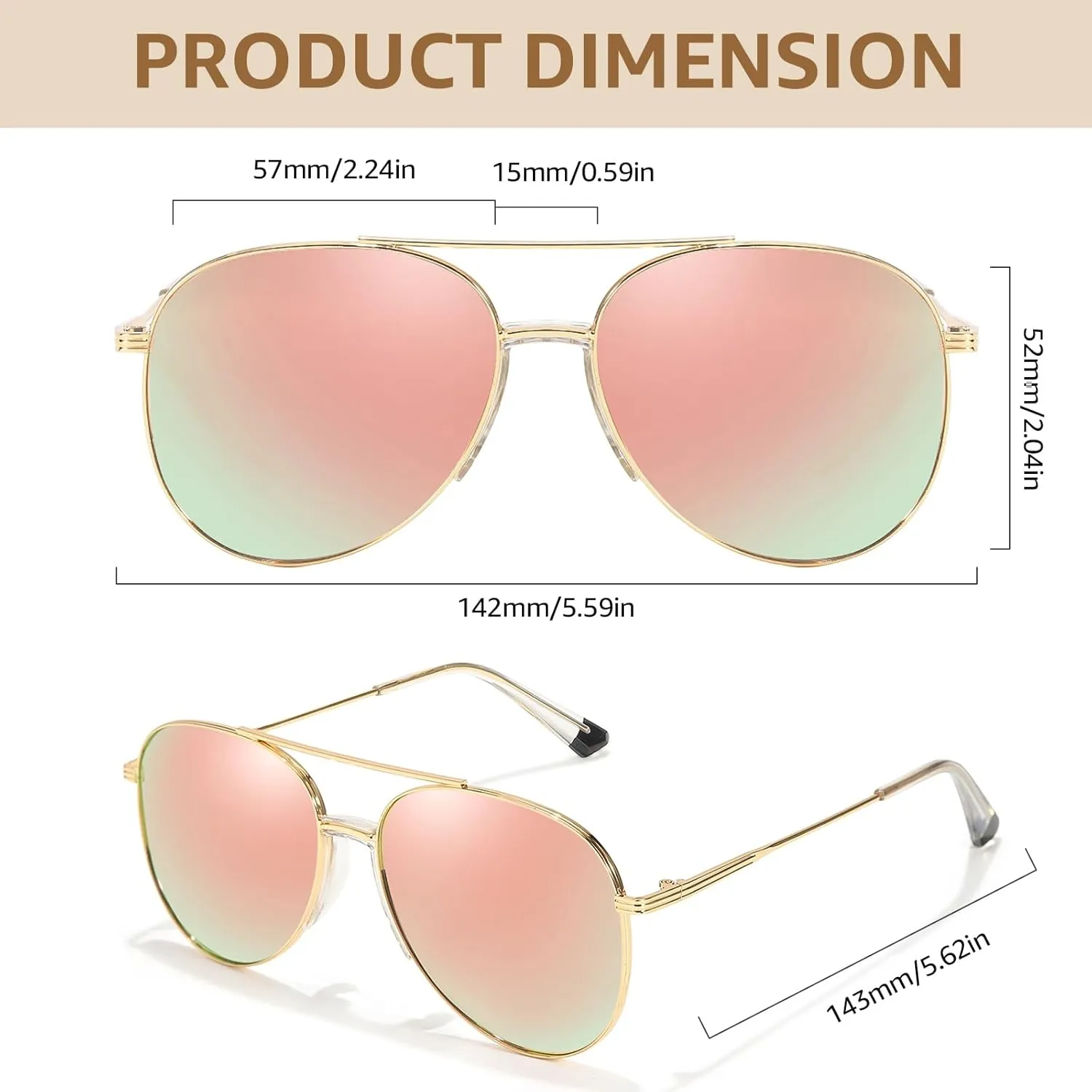 TJUTR Tangle Free Aviator Sunglasses for Women Men, Polarized UV400 Protection Trendy Shades, No-Snag Metal Frame Glasses
