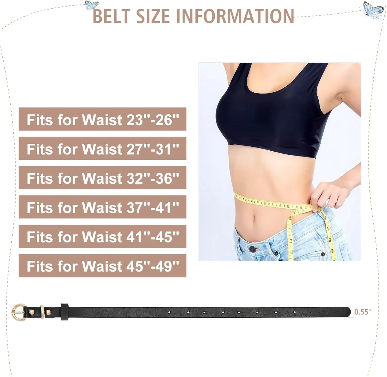 WHIPPY Set of 4Women Skinny Leather Belt Thin Waist Belt with Metal Buckle for Pants Jeans Dresses